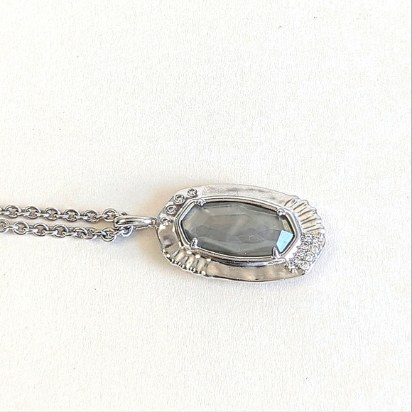 Kendra Scott Anna Gray Apatite Pendant Long Chain Necklace Cubic Zirconia Accent - Picture 2 of 11